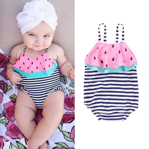 Kids Baby Girls Swimming Bikini Tankini Stripe Watermelon Swimwear Swimsuit - ebowsos