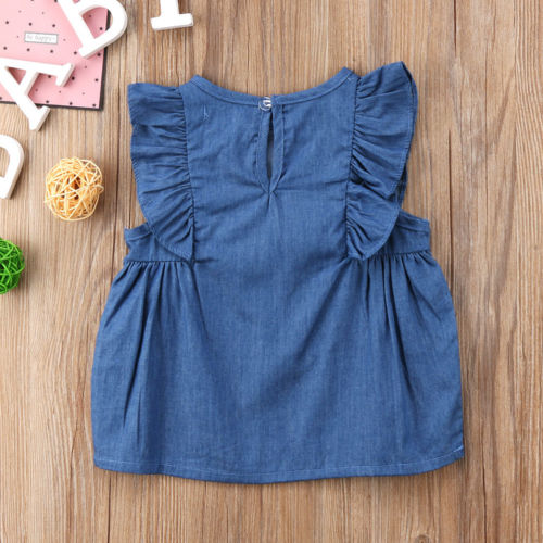 Kids Baby Girls T Shirt Flying Sleeve Demin Top Formal Party Tops Jeans Shirts For Girl Clothes 0-4Y - ebowsos