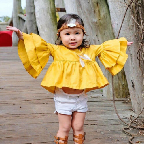 Kids Baby Girls Toddler Butterfly Sleeve Casual Tops T-shirt Blouse Shirt Dress - ebowsos