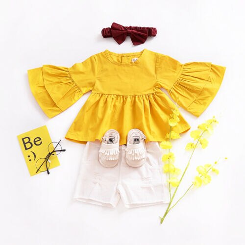 Kids Baby Girls Toddler Butterfly Sleeve Casual Tops T-shirt Blouse Shirt Dress - ebowsos