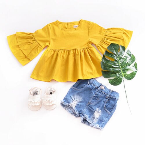 Kids Baby Girls Toddler Butterfly Sleeve Casual Tops T-shirt Blouse Shirt Dress - ebowsos