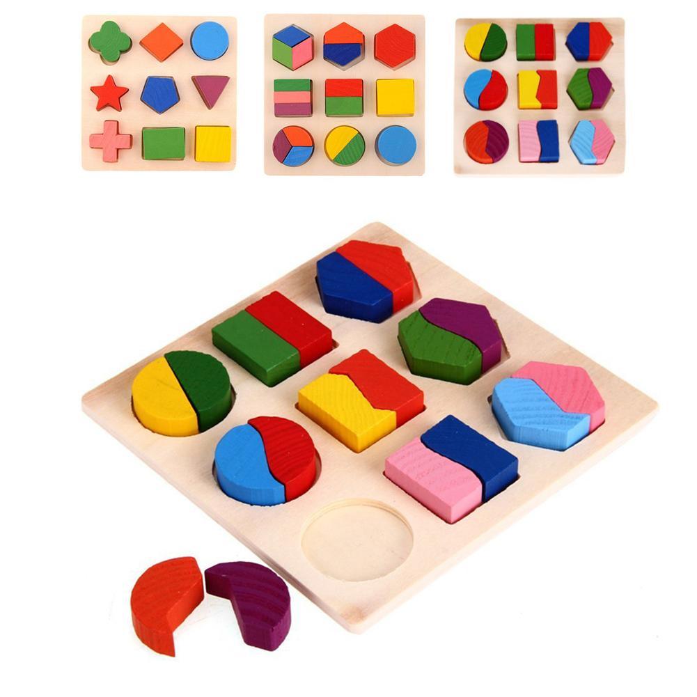 Kids Baby Wooden Toys Puzzle Learning Geometry Puzzles Baby Toy Educational Toys For Children Baby 3 Patterns Drop Shipping-ebowsos