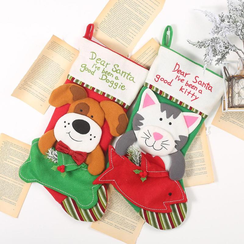 Kids Candy Gift Bag Lovely Dog Cat Shape Apple Bag Fashionable Stockings Christmas Supplies Household Decoration Accessories - ebowsos