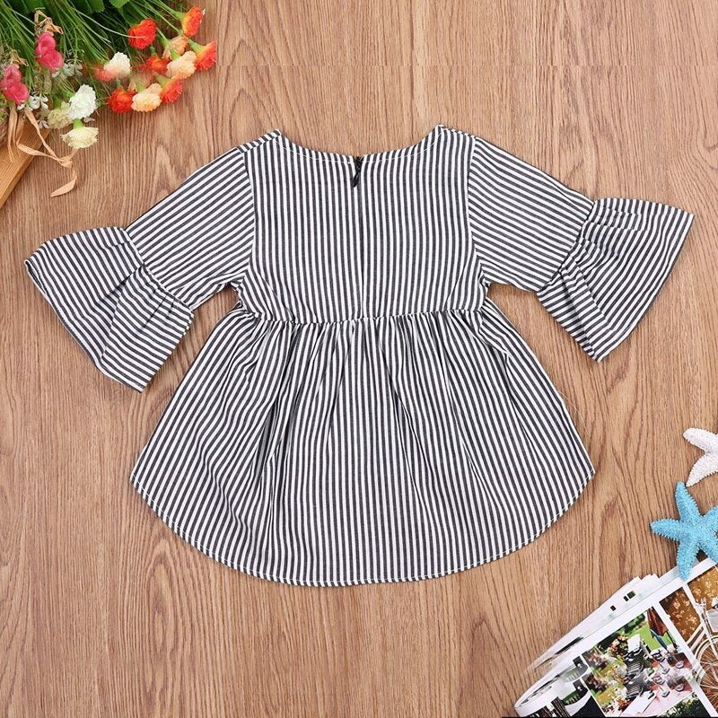 Kids Dresses For Girls Spring Newborn Baby Girl Tops Bouse Striped Cotton Dress Clothes Outfits 0-18M - ebowsos