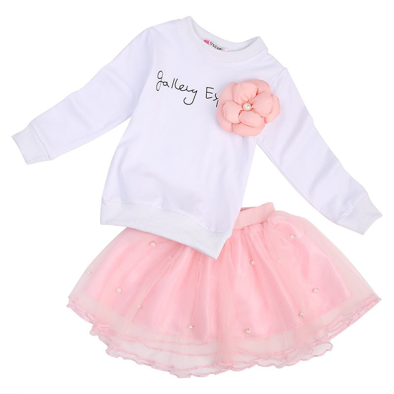 Kids Dresses For Girls Spring Princess Baby Girls Tops T-shirt+Tulle  2pcs Outfits Set Dresses Clothes - ebowsos