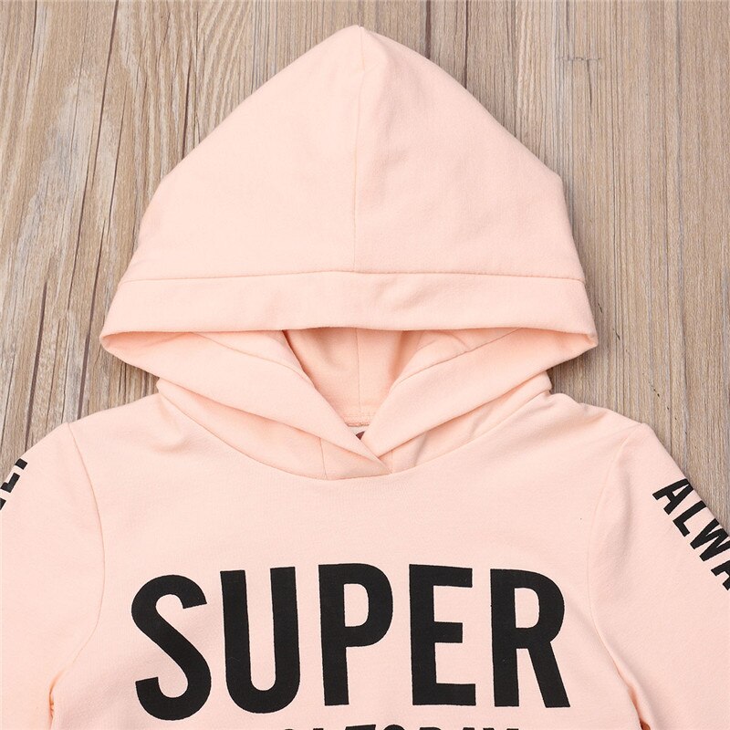 Kids Girl 2 Piece Set Clothes Autumn Warm Hoodies Set Tracksuit Long Sleeve Hooded Sweatshirt + Buckle Long Trackpants - ebowsos