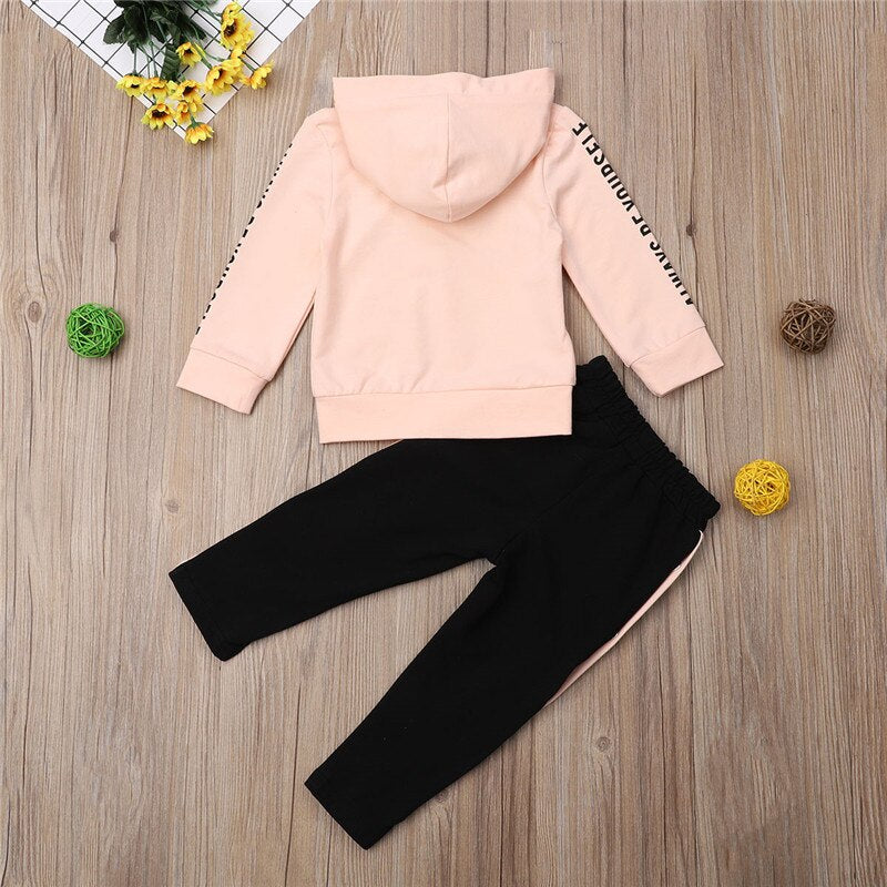 Kids Girl 2 Piece Set Clothes Autumn Warm Hoodies Set Tracksuit Long Sleeve Hooded Sweatshirt + Buckle Long Trackpants - ebowsos