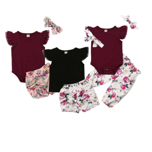 Kids Girl Floral Clothes Romper Newborn Bodysuit Pants Headband Outfits Fashion New Born Set Infant Clothing - ebowsos