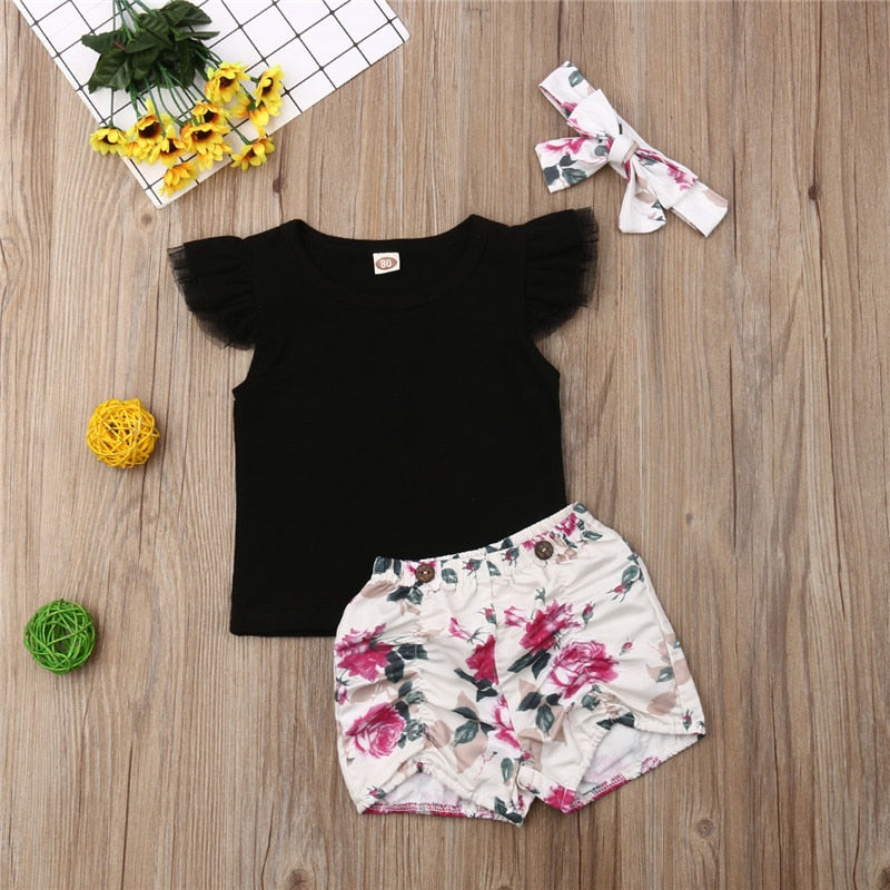 Kids Girl Floral Clothes Romper Newborn Bodysuit Pants Headband Outfits Fashion New Born Set Infant Clothing - ebowsos