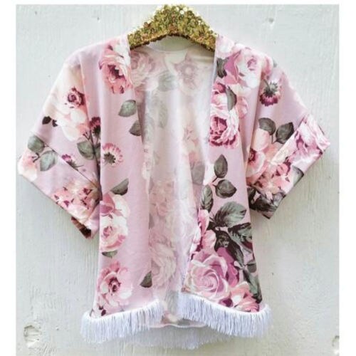 Kids Girls Beach Wear New Floral Tassels Swim Cover Up Loose Blouse Tops Kaftan Beach Cover Up Children Clothing - ebowsos