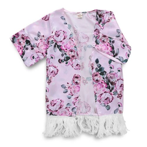 Kids Girls Beach Wear New Floral Tassels Swim Cover Up Loose Blouse Tops Kaftan Beach Cover Up Children Clothing - ebowsos