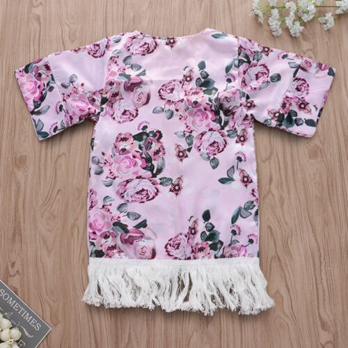 Kids Girls Beach Wear New Floral Tassels Swim Cover Up Loose Blouse Tops Kaftan Beach Cover Up Children Clothing - ebowsos