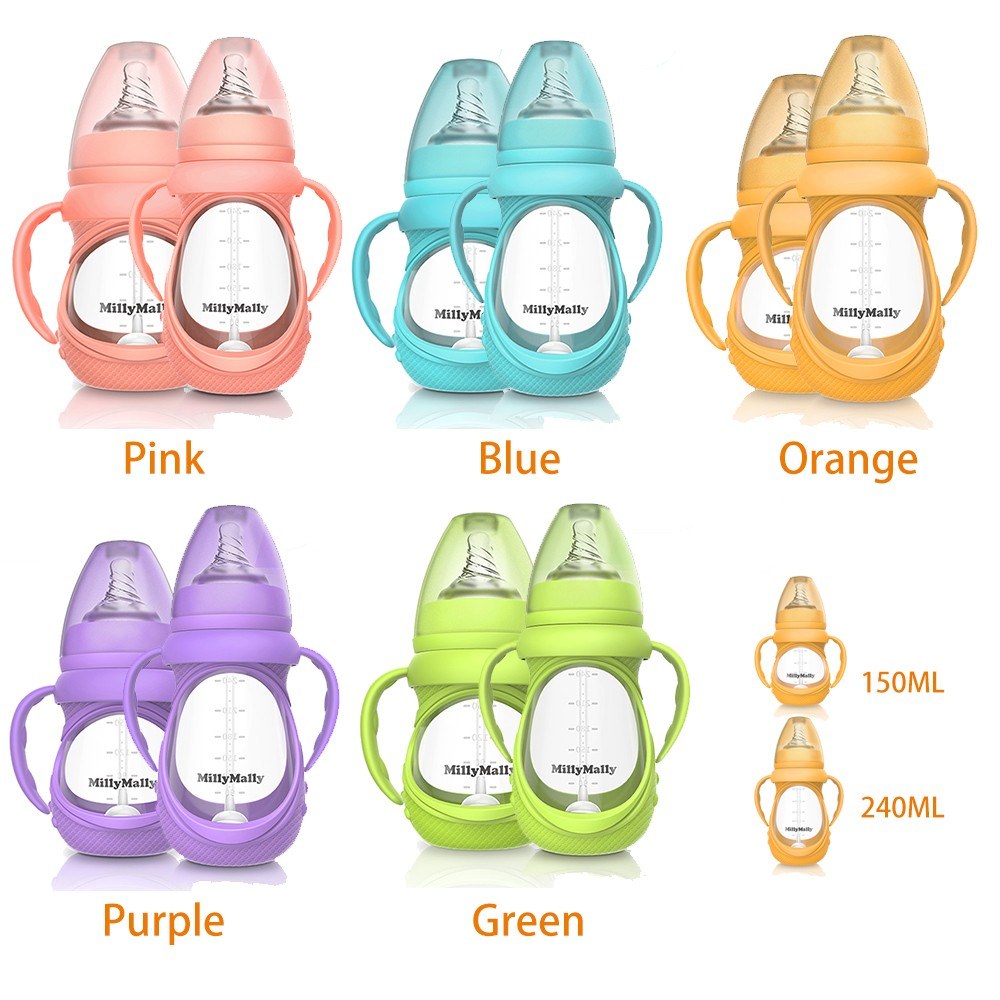 Kids Glass Bottle Anti Colic Wide Neck Detachable Handle Feeder Tool Infant Feeding Set Feeding Set Baby Feeding Set-ebowsos