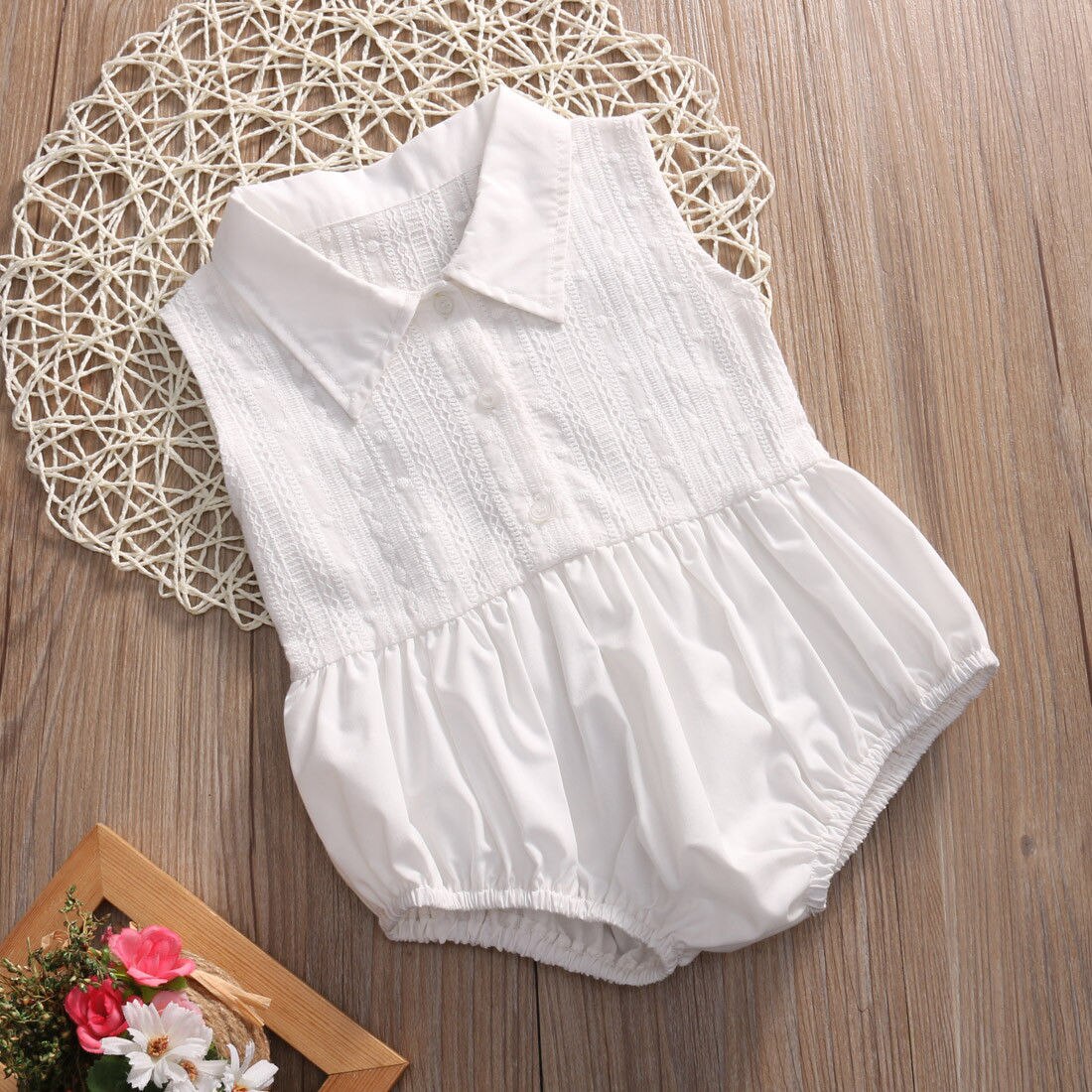 Kids Infant Baby Girls Floral Lace Cotton Romper Jumpsuit Clothes Outfit - ebowsos