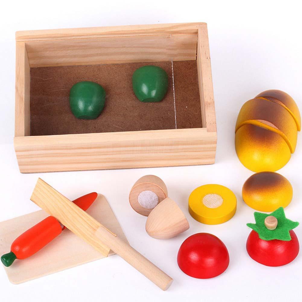 Kids Pretend Role Play Kitchen Fruits Vegetables Food Toys Wooden Cutting Set-ebowsos