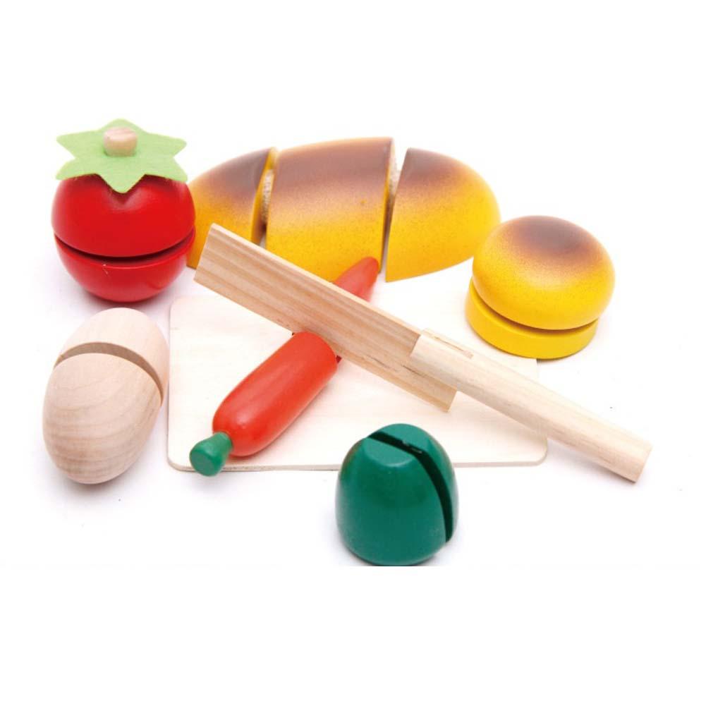 Kids Pretend Role Play Kitchen Fruits Vegetables Food Toys Wooden Cutting Set-ebowsos