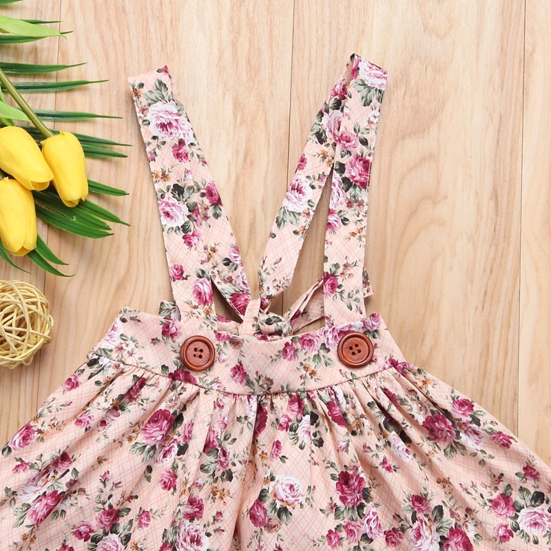 Kids Skirts For Girls Spring Floral Girls Toddler Baby Girls Floral Party Princess Bib Strap Skirt Outfits - ebowsos