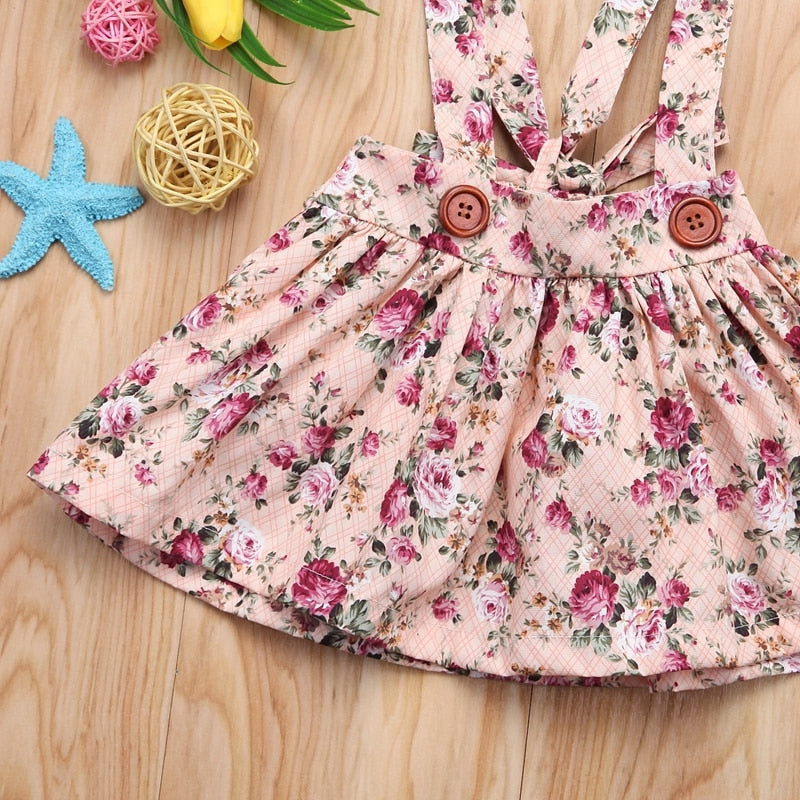 Kids Skirts For Girls Spring Floral Girls Toddler Baby Girls Floral Party Princess Bib Strap Skirt Outfits - ebowsos