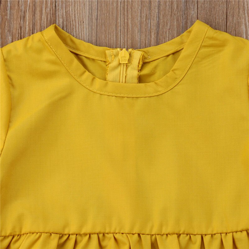 Kids Summer Clothes Baby Girl Ruffles Flare Sleeve Yellow Blouse Tops+Denim Shorts Hole Pant 2Pcs Outfits Children Clothing Set - ebowsos