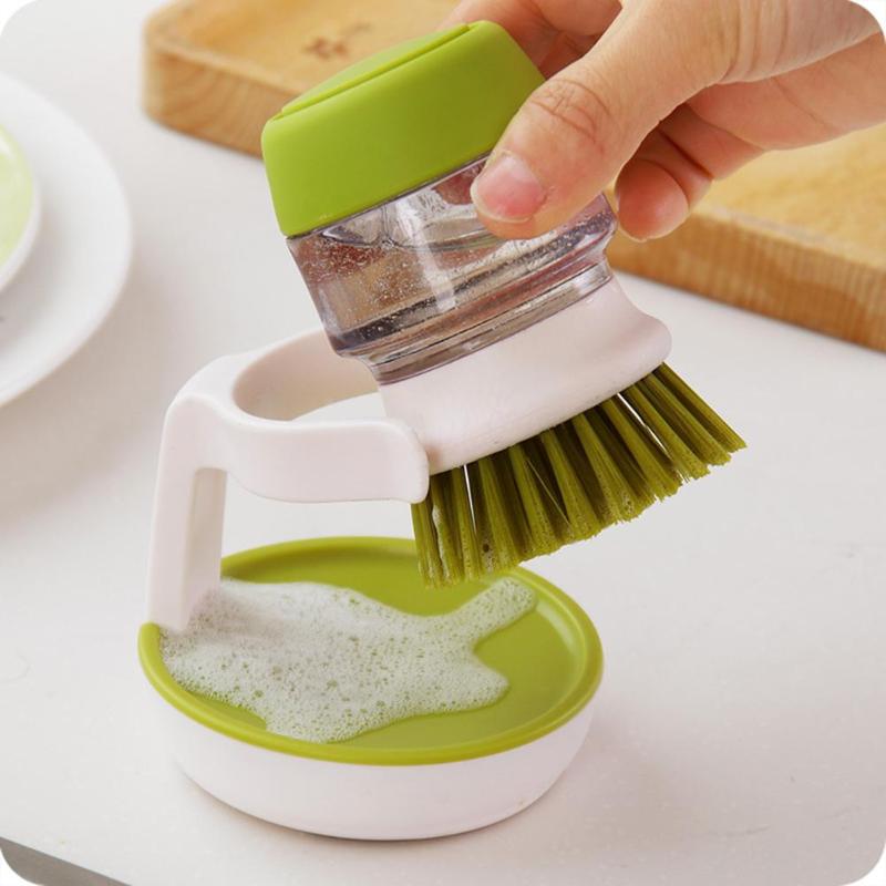 Kitchen Cleaning Brush Utensils Dish Pot Home Wash Up Bracket Easy Place Soft Comfortable Non-slip with Liquid Soap Dispenser - ebowsos