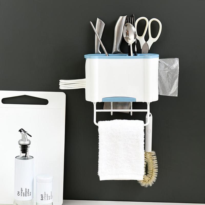 Kitchen Drain Chopstick Cage Hook Practical Wall Mounted Spoon Fork Dishcloth Household Necessary Kitchen Storage Gadgets - ebowsos