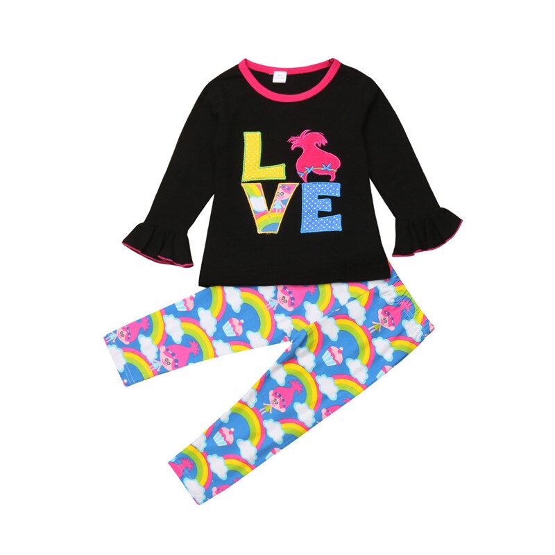 LOVE Baby Girls Cotton Tops Long Sleeve T-shirt+Leggings Pants Kids Cotton Clothes Outfit Set 1-6Y - ebowsos