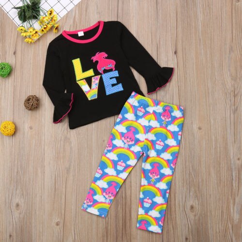 LOVE Baby Girls Cotton Tops Long Sleeve T-shirt+Leggings Pants Kids Cotton Clothes Outfit Set 1-6Y - ebowsos