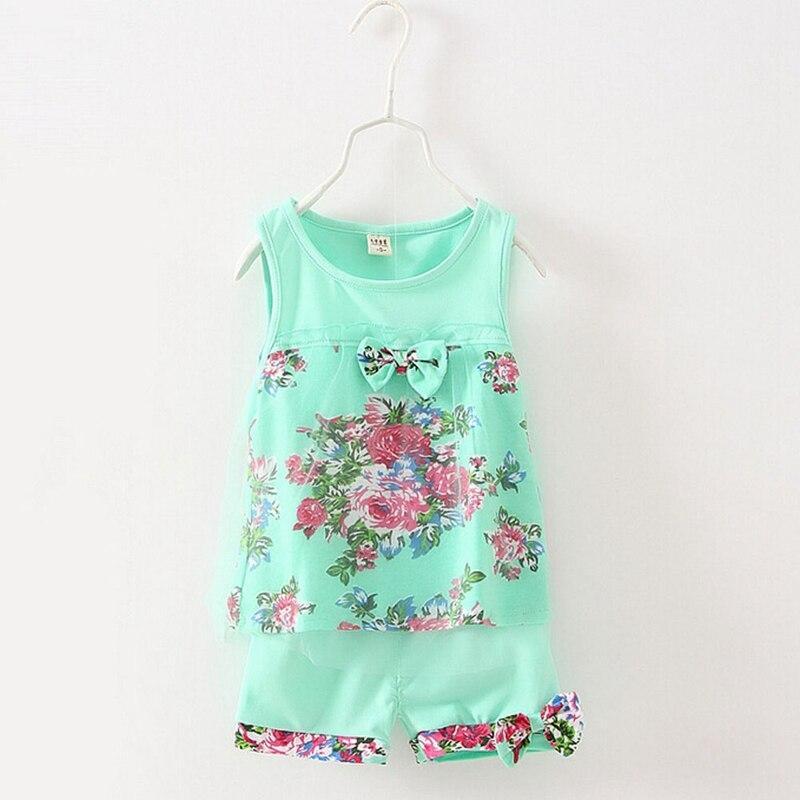 Lace Floral Summer Children Girl Clothes Sets Baby Kids Girls Flower Print Tops T-shirt+Short Pants Tulle Outfit Set - ebowsos