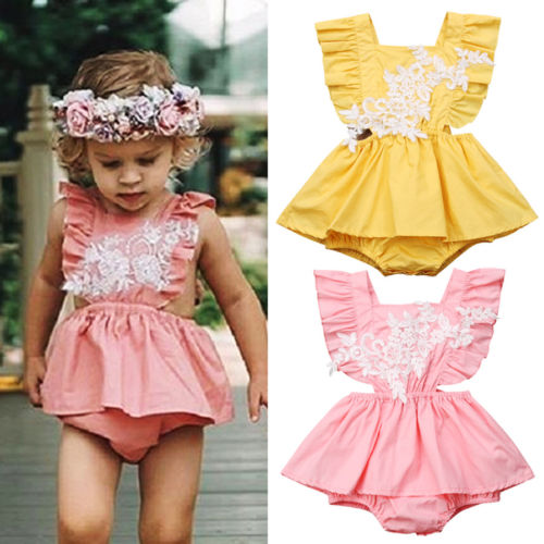 Lace Toddler Baby Girl Sleeveless Romper Jumpsuit Sunsuit Cute Girls Clothing - ebowsos