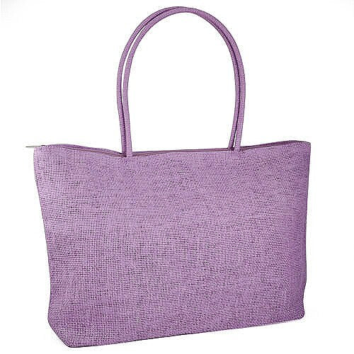 Ladies Straw Weaving Summer Beach Tote Zippered Bag - Purple - ebowsos