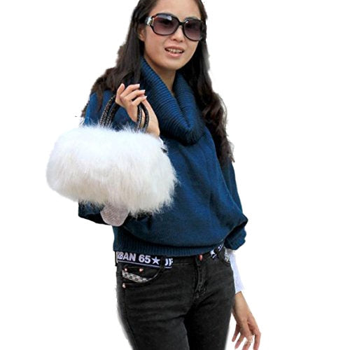 Lady Girl Pretty Cute Lovely Plush Fur Hairy Handbag Shoulder Bag Messenger Bag (White) - ebowsos