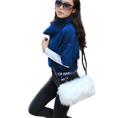 Lady Girl Pretty Cute Lovely Plush Fur Hairy Handbag Shoulder Bag Messenger Bag (White) - ebowsos