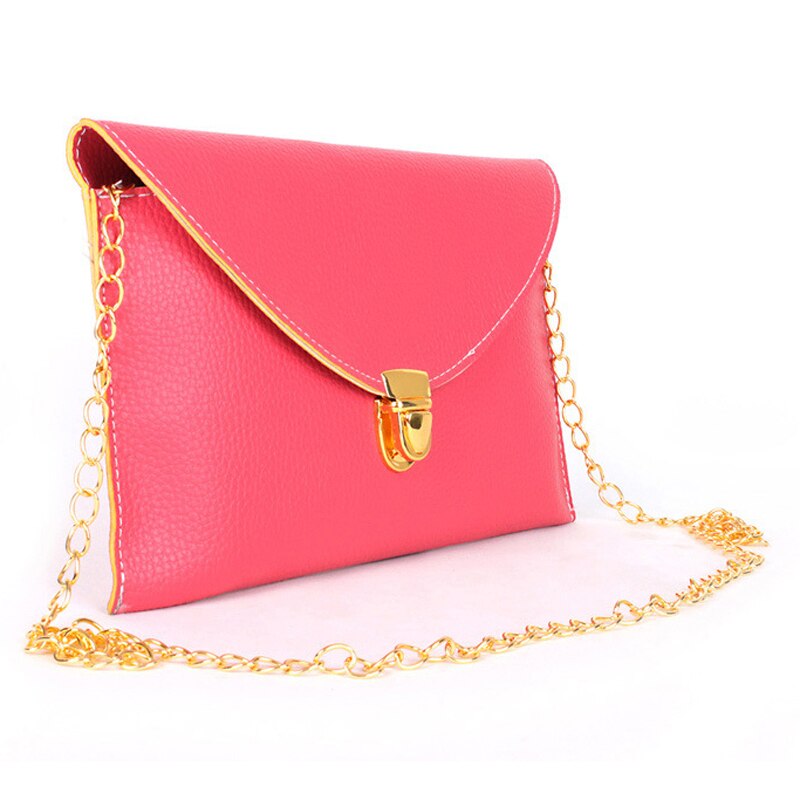 Leather Envelope Clutch with Drop-in Chain Shoulder Strap Watermelon Red - ebowsos