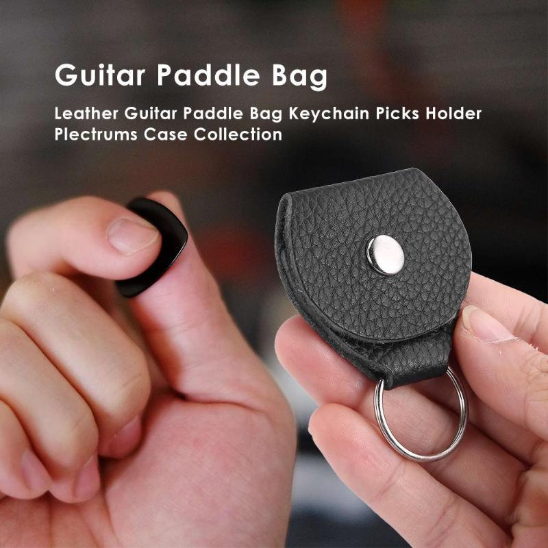 Leather Guitar Paddle Bag Keychain Guitar Picks Holder Plectrums Case Collection-ebowsos