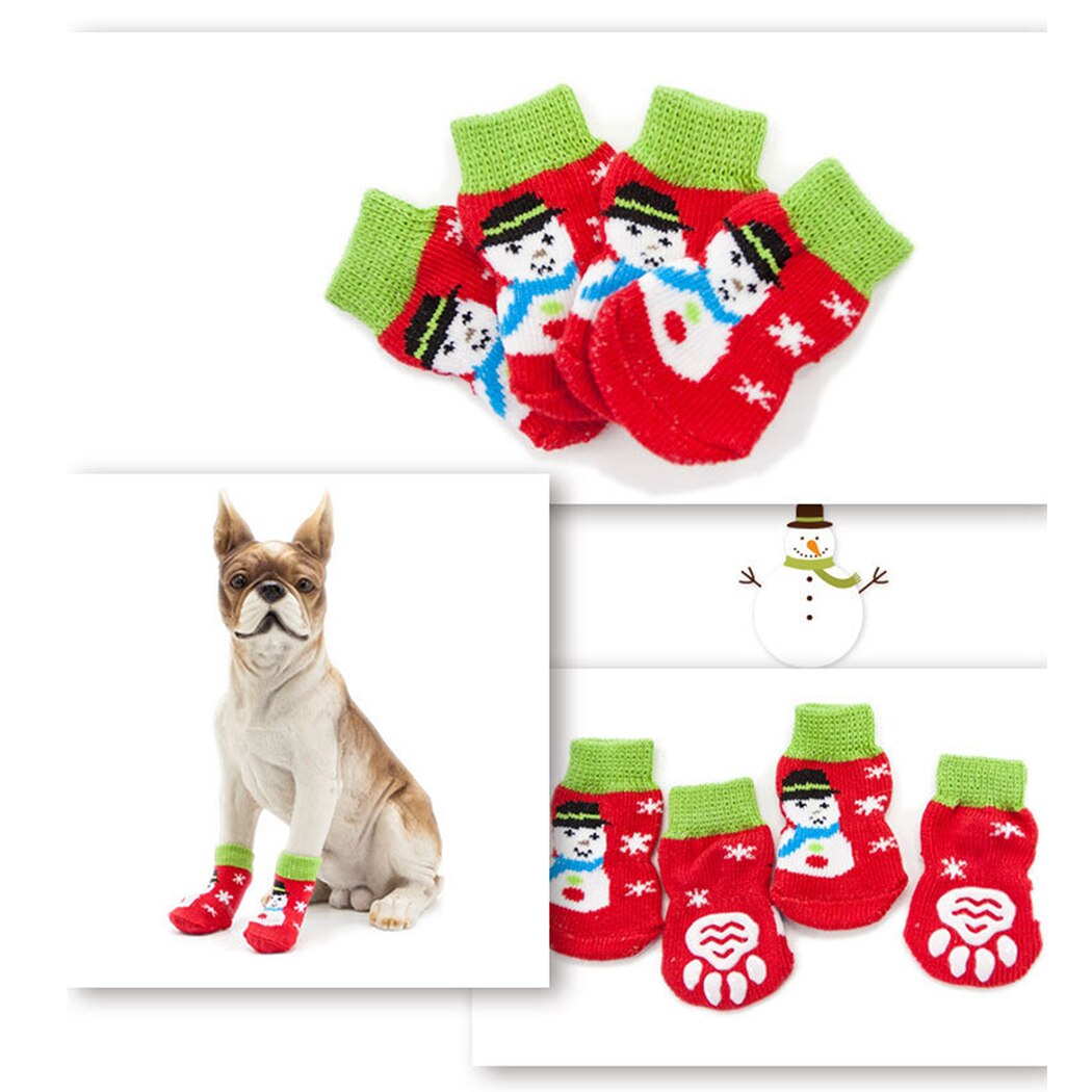 16PCS 8 Pairs Cute Printing Christmas Dog Socks Waterproof Non-Slip Puppy Socks Dog Paw Protectors Pet Accessories-ebowsos