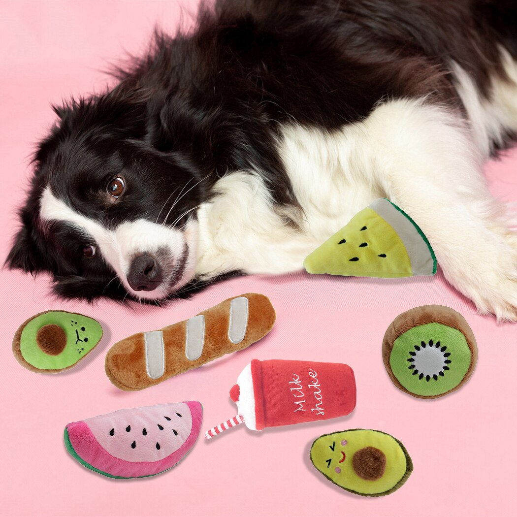 1pc Funny Pet Toys Interactive Cute Watermelon Fruit Shape Dog Squeaky Toy Dog Plush Toy Pet Supplies-ebowsos