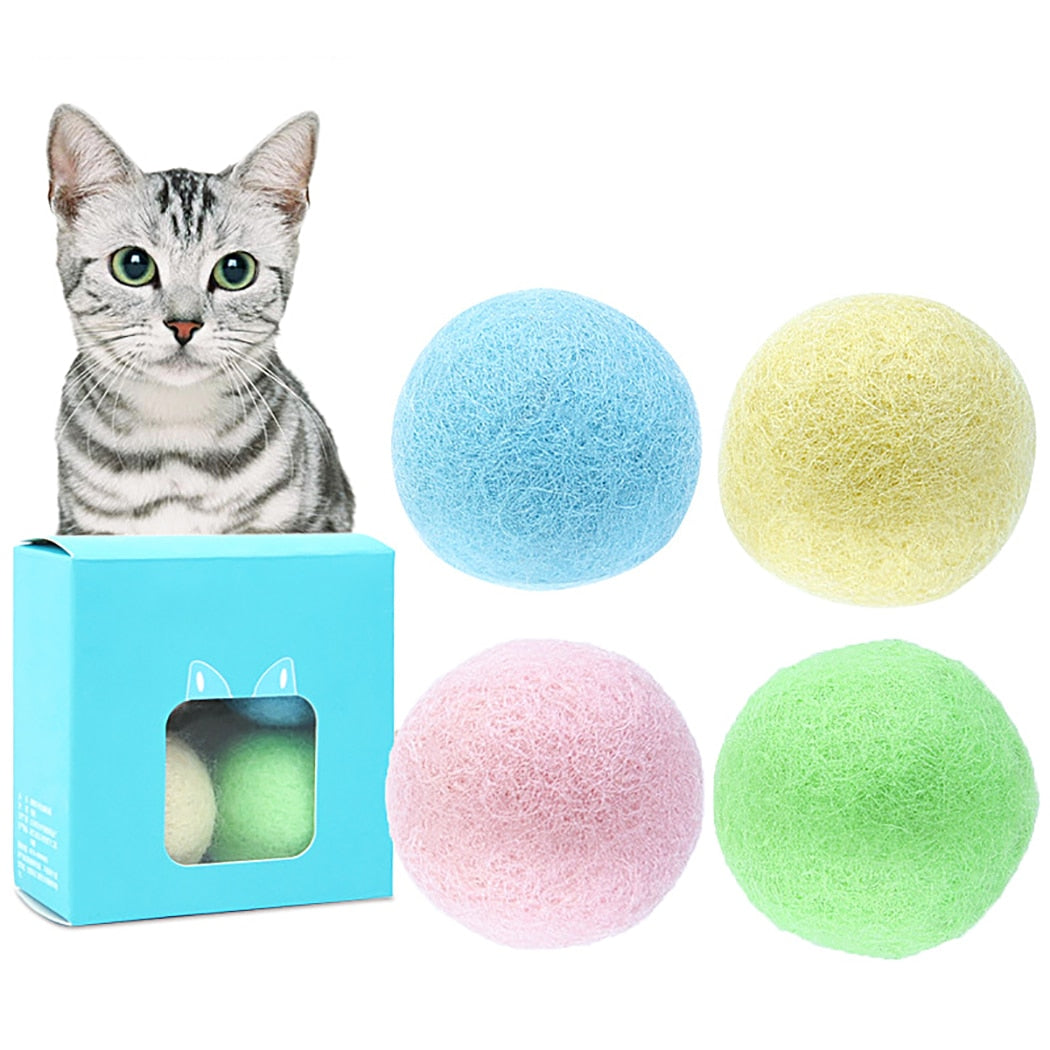 4PCS Funny Cat Ball Toy Creative Bite Resistant Funny Cat Chew Toy Wool Felt Ball With Bell Pet Supplies Dropshipping-ebowsos