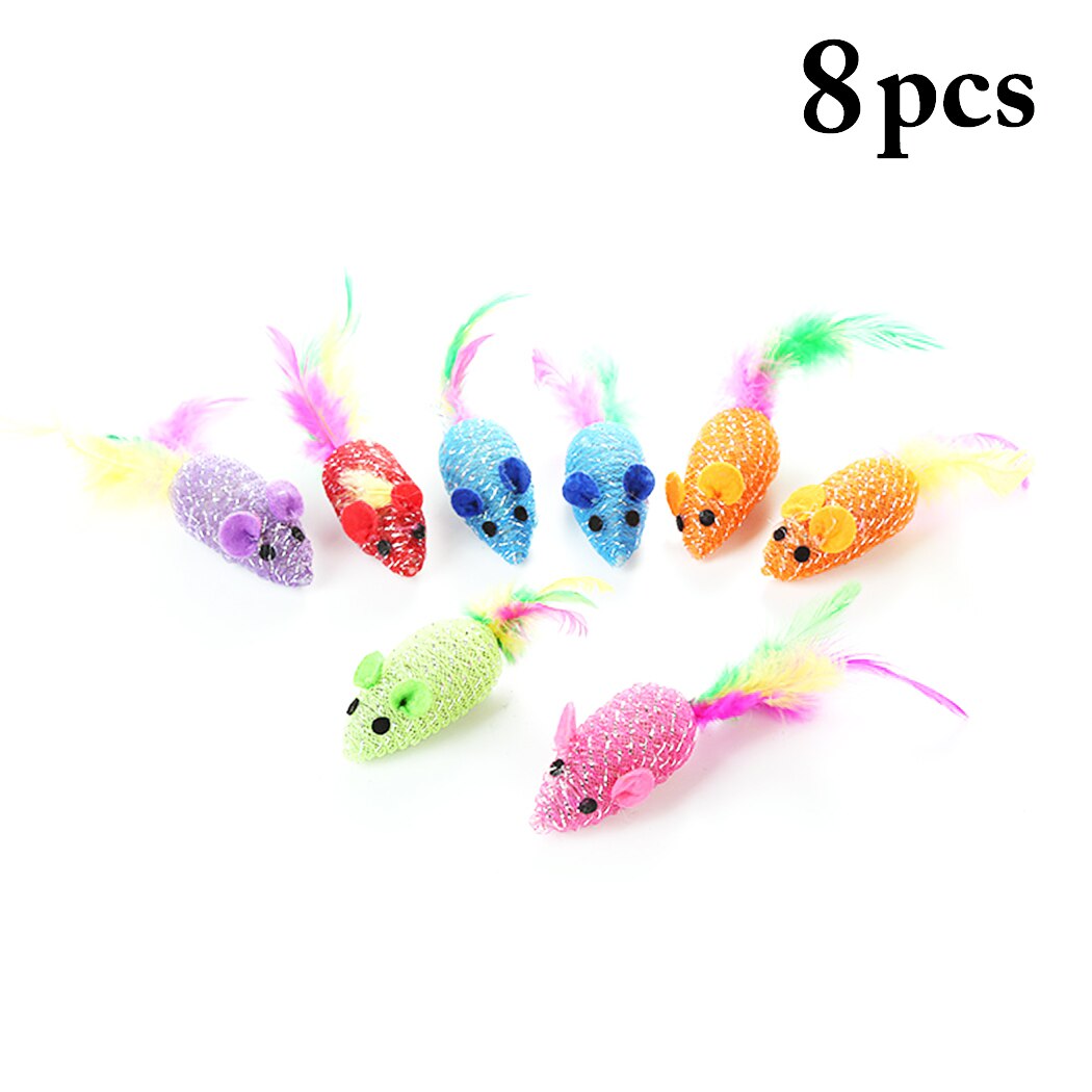 8pcs/10pcs Funny Cat Toys Interactive Fake Feather Mouse Kitten Toy Cat Chew Toy For Kittens Pet Supplies-ebowsos