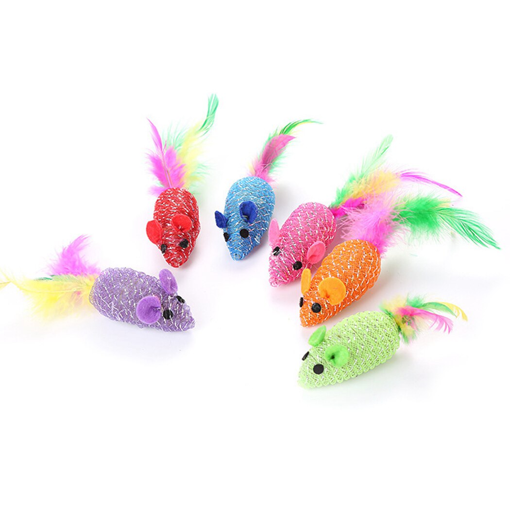 8pcs/10pcs Funny Cat Toys Interactive Fake Feather Mouse Kitten Toy Cat Chew Toy For Kittens Pet Supplies-ebowsos