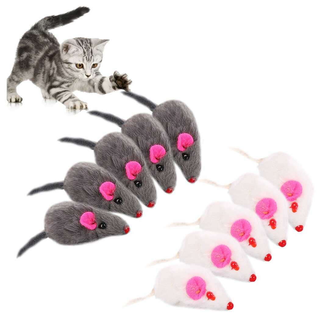 8pcs/10pcs Funny Cat Toys Interactive Fake Feather Mouse Kitten Toy Cat Chew Toy For Kittens Pet Supplies-ebowsos