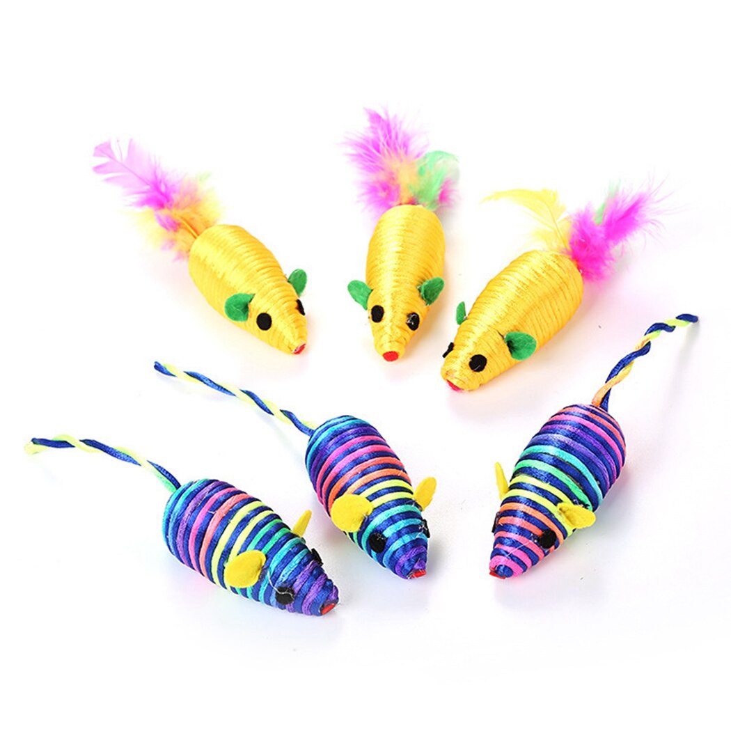 8pcs/10pcs Funny Cat Toys Interactive Fake Feather Mouse Kitten Toy Cat Chew Toy For Kittens Pet Supplies-ebowsos