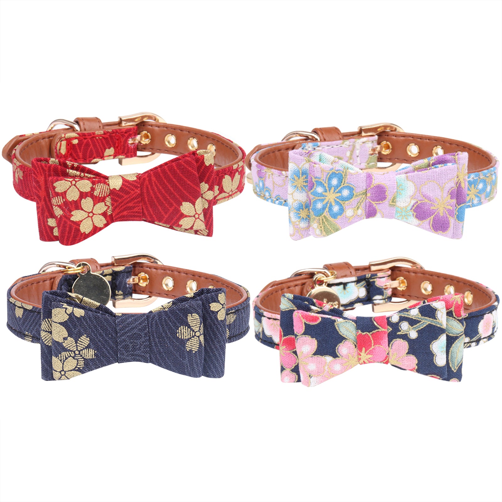 Adjustable Pet Dog Collar Floral Printed Cute Bow Dog Collar Necklace For Small Dog Pet Clothing Accessories Supplies-ebowsos