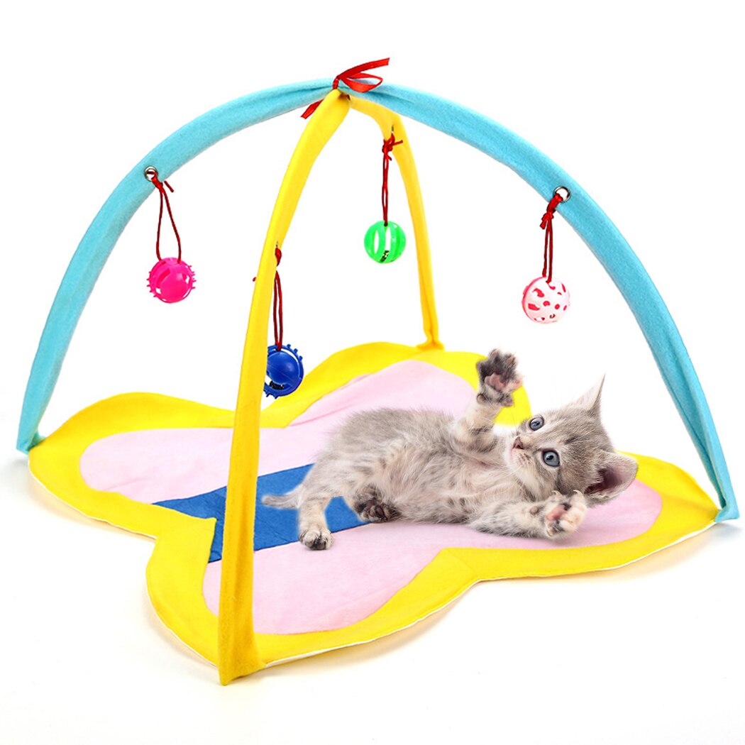 Cat Toys Cat Tent Folding Portable Cat Activity Center Cat Play Mat With Hanging Toy Pet Interaction Training Supplies-ebowsos