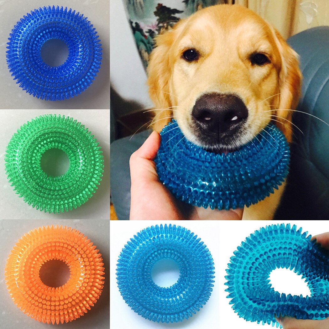 Pet Cleaning Toys Tooth Chew Thorn Ring Dogs Squeak Toys For Golden Retriever Dog Ball Rubber Bite-Resistant Squeaky-ebowsos