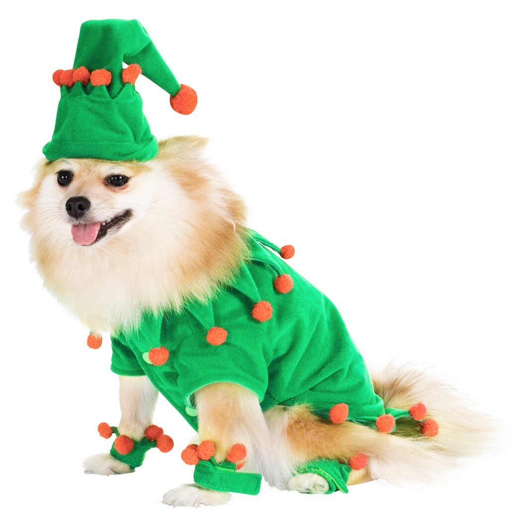 Less Than 5kg Cat Dog Christmas Pet Costumes Set Cute Elf Cosplay Costume Clothes Hat With Leg Sleeves Pet Supplies-ebowsos