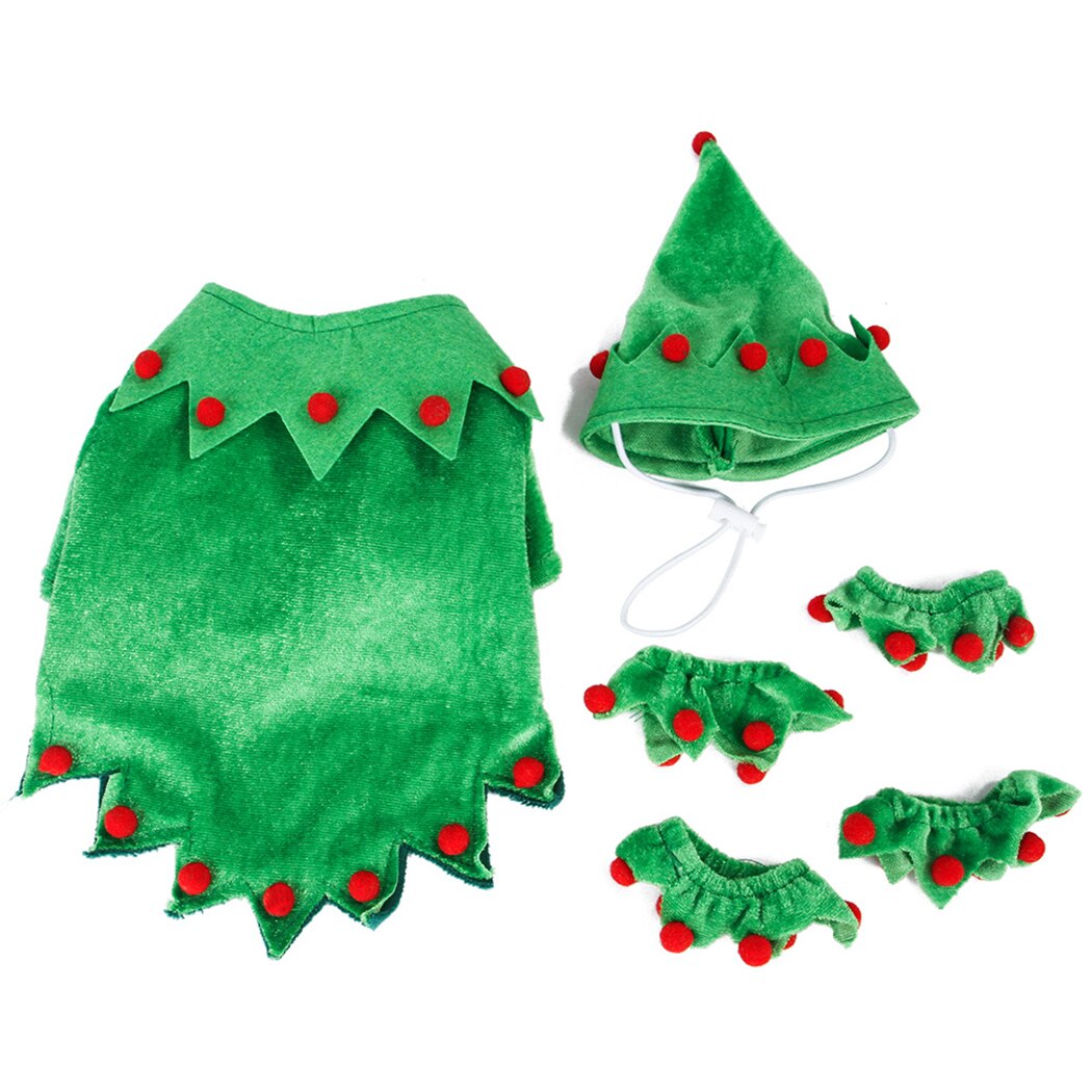 Less Than 5kg Cat Dog Christmas Pet Costumes Set Cute Elf Cosplay Costume Clothes Hat With Leg Sleeves Pet Supplies-ebowsos