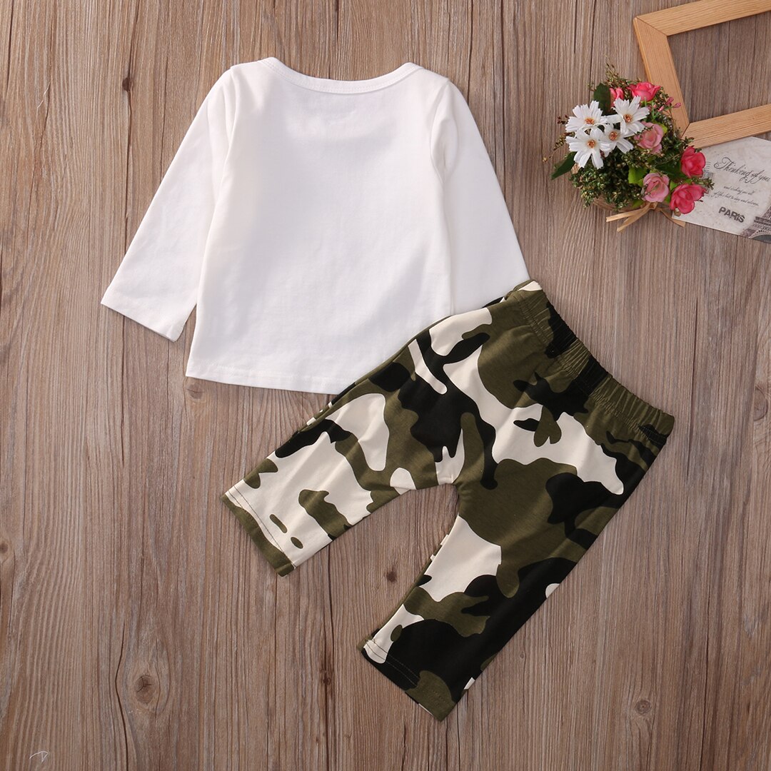 Letter Baby Boy Kids Casual T-shirt+Camouflage Pants Leggings Outfits US Stock 2PCS Set - ebowsos