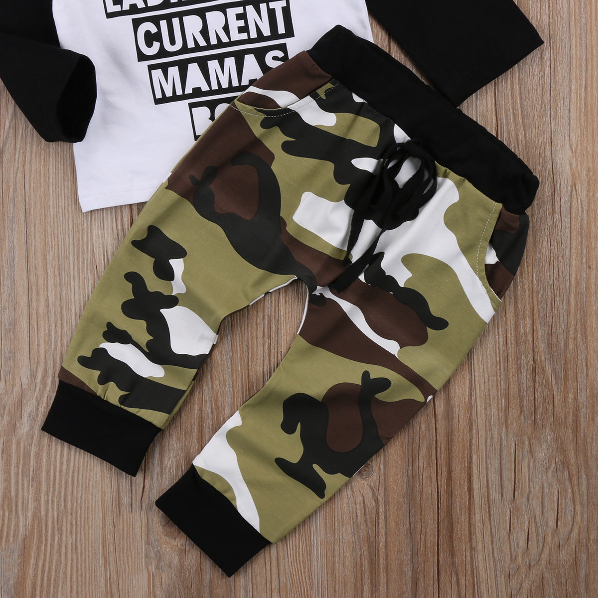 Letter Baby Boys Kids Toddler Long Sleeve Cotton T-Shirt Tops Tee+Camouflage Long Pants Clothes Outfit Set 2PC - ebowsos