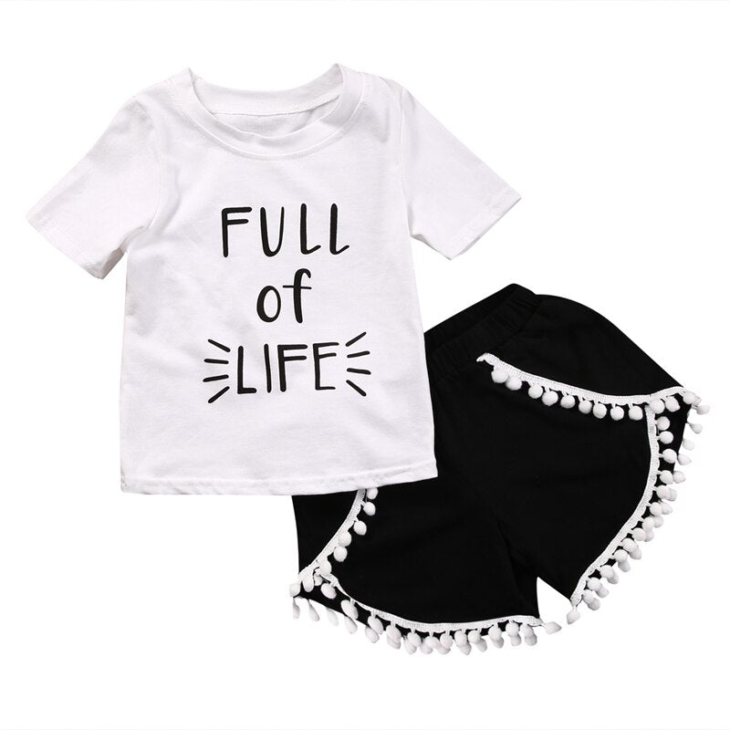 Letter Girls Clothing Set Kids Baby Girls Summer Outfits Clothes Tops Short Sleeve Cotton T-shirt+Pants 2pcs Set - ebowsos