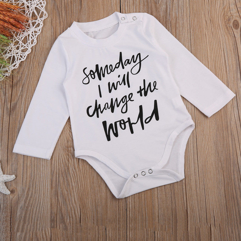 Letter  Newborn  Baby Boy Girl Infant Long Sleeve Romper Playsuit Jumpsuit Clothes Outfit - ebowsos